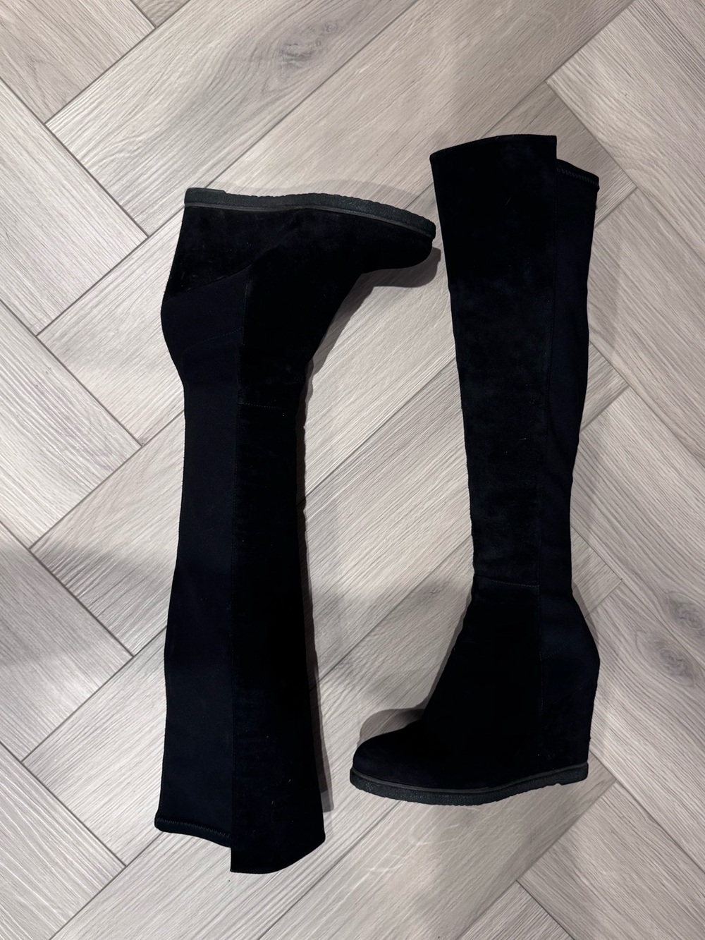 Stuart Weitzman Black Over-the-Knee Wedge Boots